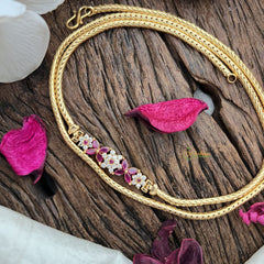 Vriksham Traditional Gold Polish Floral Moggapu Chain-White Red-G17771