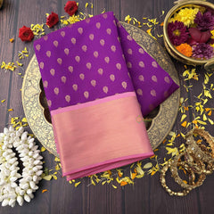 Vriksham Royal Purple Laksham Butta With Soft Peach Zari Border Kanchi Silk Saree-VS4742