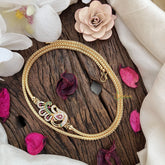 Vriksham Traditional Gold Polish Floral Peacock Moggapu Chain-White Red & Green-G17773