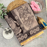 Black & Cream With Hand-Painted Dancing Lady Motifs Kota Kalamkari Cotton Saree-Vriksham -VS5143