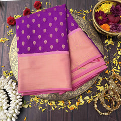 Vriksham Royal Purple Laksham Butta With Soft Peach Zari Border Kanchi Silk Saree-VS4742