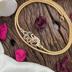 Vriksham Traditional Gold Polish Floral Peacock Moggapu Chain-White Red & Green-G17773
