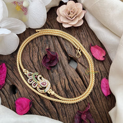 Vriksham Traditional Gold Polish Floral Peacock Moggapu Chain-White Red & Green-G17773