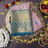 Vriksham Pastel Pink Saree Minakari Work With Contrast Teal Temple Zari Kanchi Silk Saree-VS4747