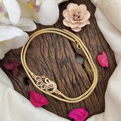 Vriksham Traditional Gold Polish Floral Peacock Moggapu Chain-White Red-G17774