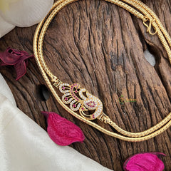 Vriksham Traditional Gold Polish Floral Peacock Moggapu Chain-White Red-G17774