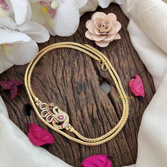 Vriksham Traditional Gold Polish Floral Peacock Moggapu Chain-White Red-G17774