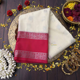 Vriksham Vibrant White Podi kattam With Red Retta Pattu Kanchi Silk Saree-VS4754