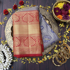 Vriksham Graceful Blue Podi kattam With Red Retta Pattu Kanchi Silk Saree-VS4755