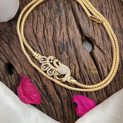 Vriksham Traditional Gold Polish Floral Peacock Moggapu Chain-White-G17775