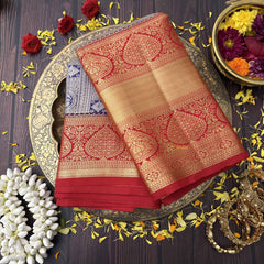 Vriksham Graceful Blue Podi kattam With Red Retta Pattu Kanchi Silk Saree-VS4755