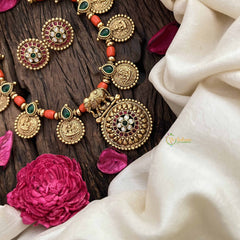 Vriksham Gajalakshmi Temple Coin Coral Bead Neckpiece-G20638