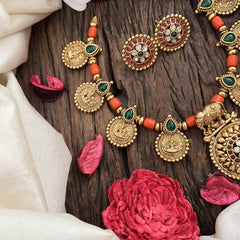 Vriksham Gajalakshmi Temple Coin Coral Bead Neckpiece-G20638