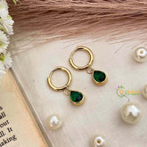 Vriksham Gold Tiered Pear Cut Crystal Drop Anti Tarnish Hoop Earrings-G21944