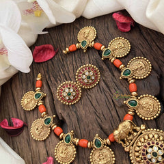 Vriksham Gajalakshmi Temple Coin Coral Bead Neckpiece-G20638