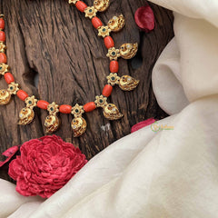 Vriksham Tribal Royalty Coral & Gold Manga Bead Neckpiece-G20639
