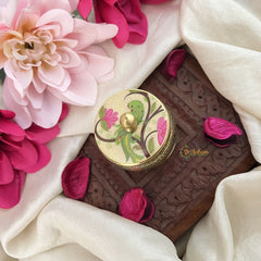 Vriksham Pichwai Kumkum Box/Dabbi-Parrot Print-Light Yellow-RG224