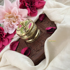 Vriksham Pichwai Kumkum Box/Dabbi-Parrot Print-Light Yellow-RG224