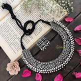 Vriksham Chevron Weave Oxidized Silver With Black Thread Neckpiece-S950