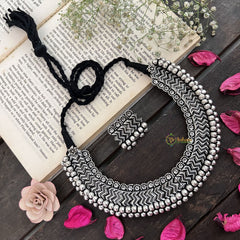 Vriksham Chevron Weave Oxidized Silver With Black Thread Neckpiece-S950