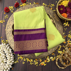 Vriksham Lime Green With Purple Double Border & Circular Zari Motifs Kanchi Silk Saree-VS4785