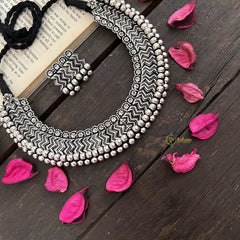 Vriksham Chevron Weave Oxidized Silver With Black Thread Neckpiece-S950