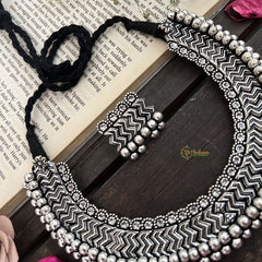 Vriksham Chevron Weave Oxidized Silver With Black Thread Neckpiece-S950