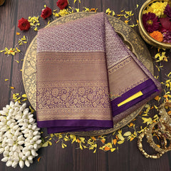 Vriksham Lavender With Purple-Gold Full Brocade Work Kanchi Silk Saree-VS4777
