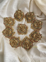 Dual Peacock Lakshmi Jada Billai with Ghungroo - Red & Green - G11448