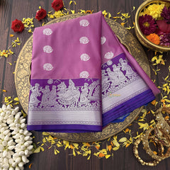 Vriksham Rani Pick Color With Silver Zari Palakku Border Kanchi Silk Saree-VS4748
