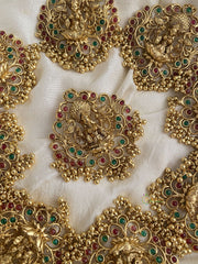 Dual Peacock Lakshmi Jada Billai with Ghungroo - Red & Green - G11448