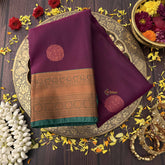 Vriksham Plum Maroon With Copper Zari and Green Selvedge Kanchi Silk Saree-VS4778