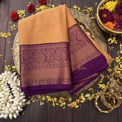 Vriksham Elegant Peach Featuring Traditional Purple Paisley Border  Kanchi Silk Saree-VS4786
