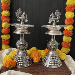 Vriksham Antique Finish Oxidized Silver Traditional Lamp / Samai for Puja Rituals -RG188