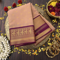 Vriksham Pastel Peach With Veldhaari Maroon Border Kanchi Silk Saree-VS4775