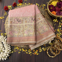 Vriksham Pastel Pink With Minakari Work & Full Silver Zari Kanchi Silk Saree-VS4780