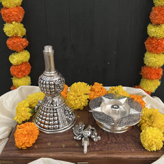 Vriksham Antique Finish Oxidized Silver Traditional Lamp / Samai for Puja Rituals -RG188