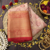 Vriksham Elegant Peach With Red Border Antique Copper Zari Design Kanchi Silk Saree-VS4779