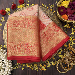 Vriksham Elegant Peach With Red Border Antique Copper Zari Design Kanchi Silk Saree-VS4779