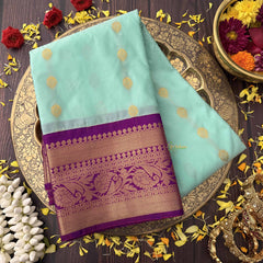 Vriksham Sea Green Gold Butta Minakari Work With Purple Border Kanchi Silk Saree-VS4782