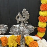 Vriksham Antique Finish Small Oxidized Silver Traditional Lamp / Samai for Puja Rituals-RG189