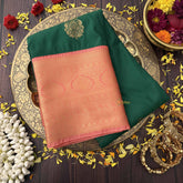 Vriksham Green With Pink Border Minakari Work & Full Silver Zari Kanchi Silk Saree-VS4781