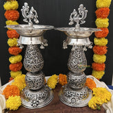 Vriksham Antique Oxidized Silver Traditional Lamp / Samai for Puja Rituals-RG190