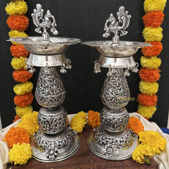 Vriksham Antique Oxidized Silver Traditional Lamp / Samai for Puja Rituals-RG190