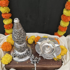 Vriksham Antique Oxidized Silver Traditional Lamp / Samai for Puja Rituals-RG190