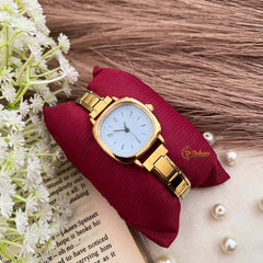 Vriksham Vintage Gold Square Minimalist Aqua Blue Face & Thin Metal Strap Watch-G21963