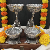 Vriksham Oxidized Elephant Holding Traditional Bowls for Varalakshmi Pooja Decor and Gifts-RG249