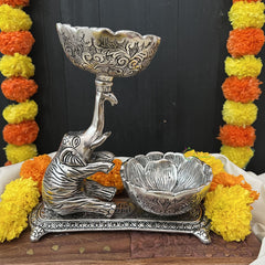 Vriksham Oxidized Elephant Holding Traditional Bowls for Varalakshmi Pooja Decor and Gifts-RG249