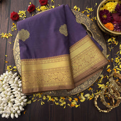 Vriksham Purple Grace Podi kattam With Gold Zari Kanchi Silk Saree-VS4759