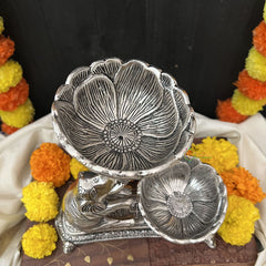 Vriksham Oxidized Elephant Holding Traditional Bowls for Varalakshmi Pooja Decor and Gifts-RG249